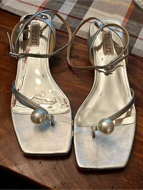 Badgley Mischka Silver Metallic Ankle-Strap Dress Sandal